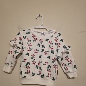 Lila & Jack cherry print pullover sweater white red green size 2T